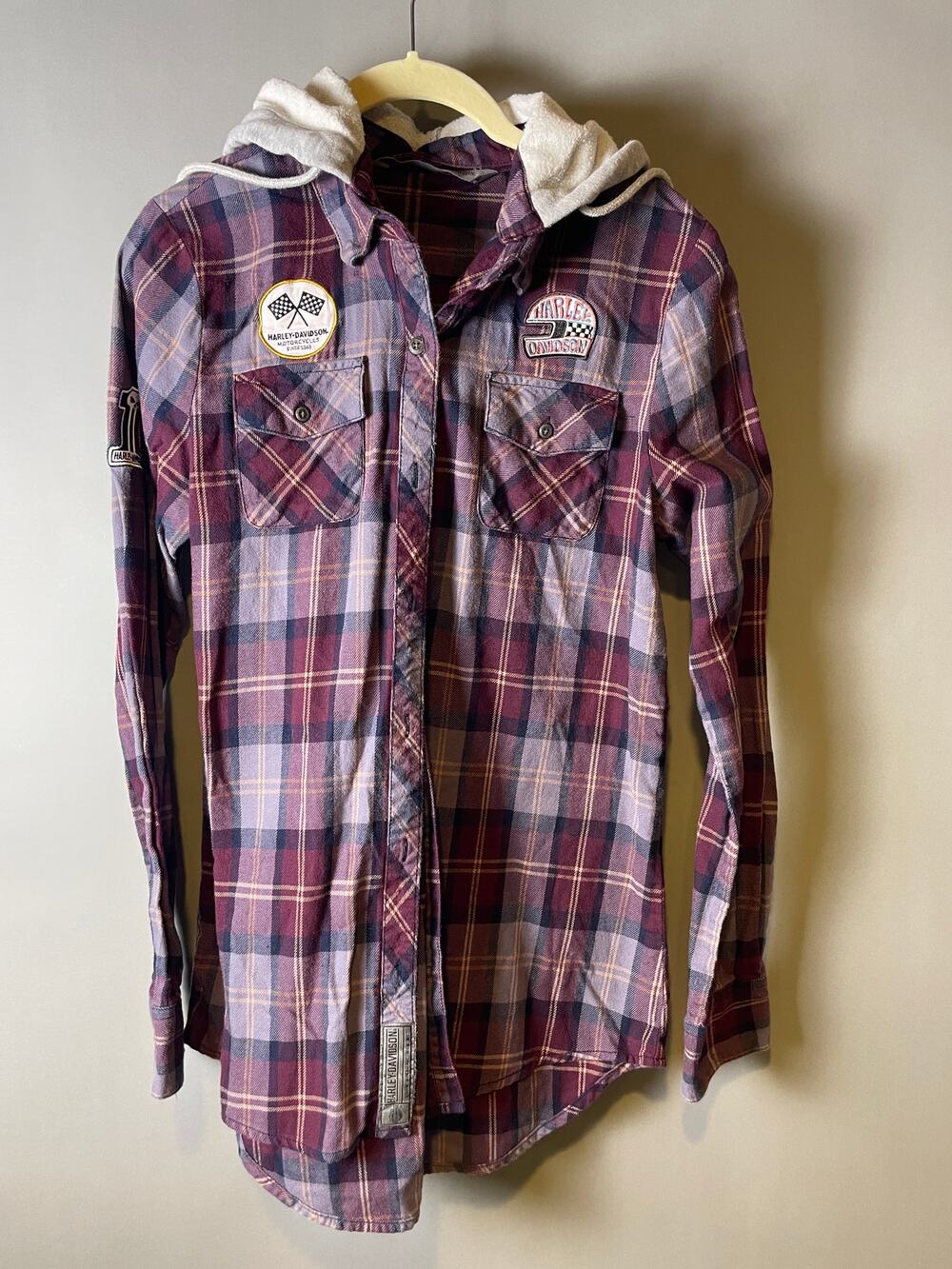 Harley Davidson Womens S Plaid Hooded Flannel Shirt